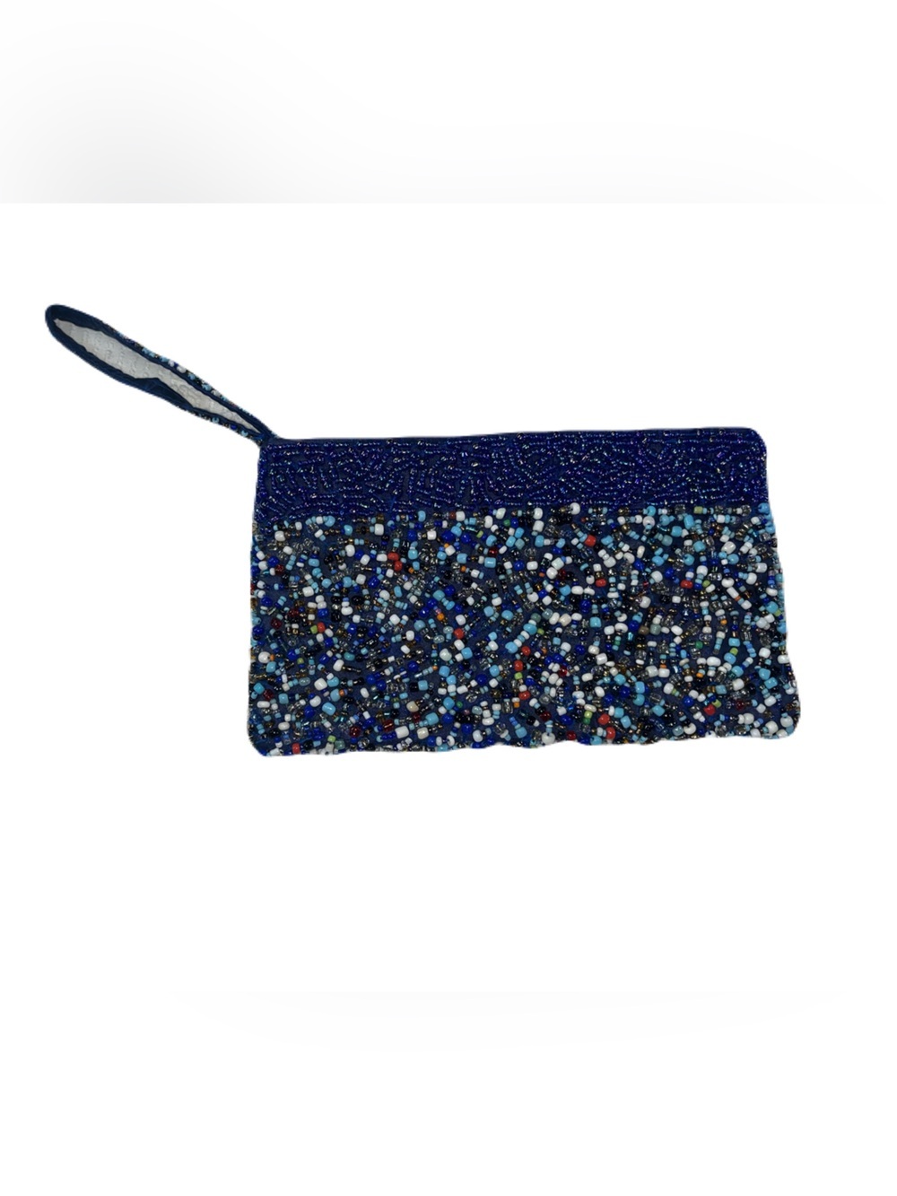 Beaded Wristlet Clutch in Blue and Multicolor Beads